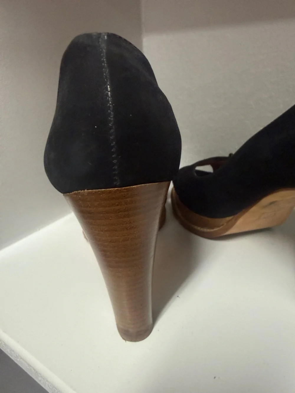 Michael Kors Black Suede Open-Toe Platform Wedges with Buckle - Picture 10 of 16